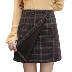 Plaid wool asymmetrical button a-line skort (skirt with shorts under)
